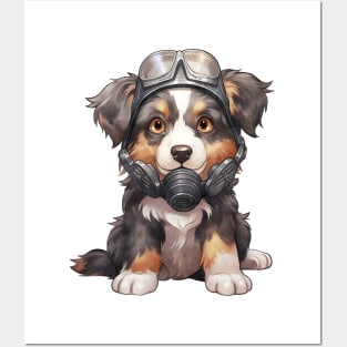 Australian Shepherd Dog Wearing Gas Mask Posters and Art